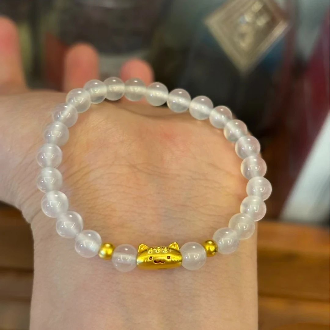 正品黄金可爱法棍猫999足金转运珠天然玛瑙手串送女朋友老婆闺蜜