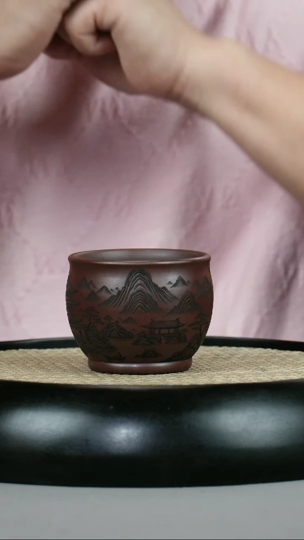 老紫泥 主人杯 刻绘