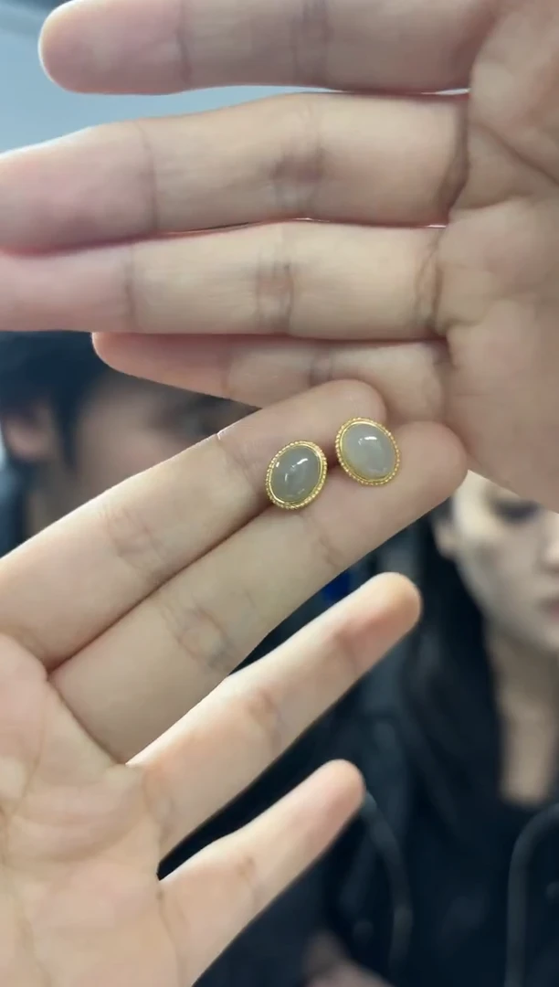 银S925镶嵌和田玉耳饰（多样性发一件）