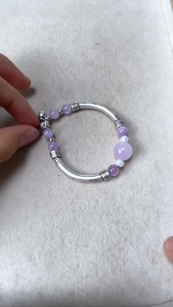 手串锂辉石足银镶嵌半镯