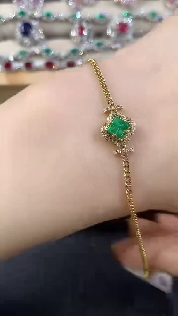 18K金镶嵌手链祖母绿D404|3980