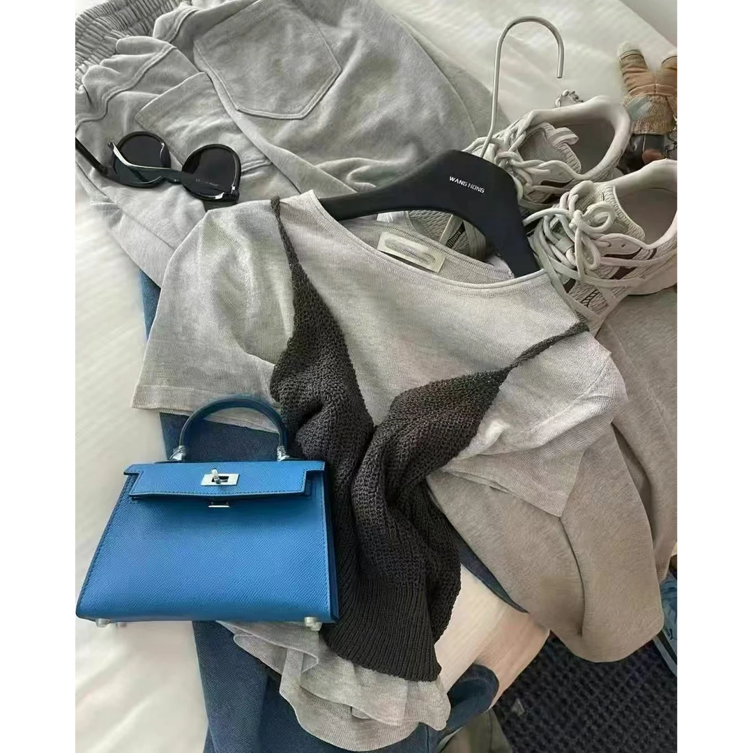 悠悠 新款宽松短款短袖针织衫+针织吊带背心两件套装女