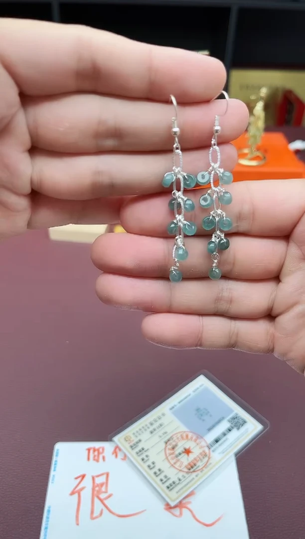 翡翠银S925镶嵌耳饰911000