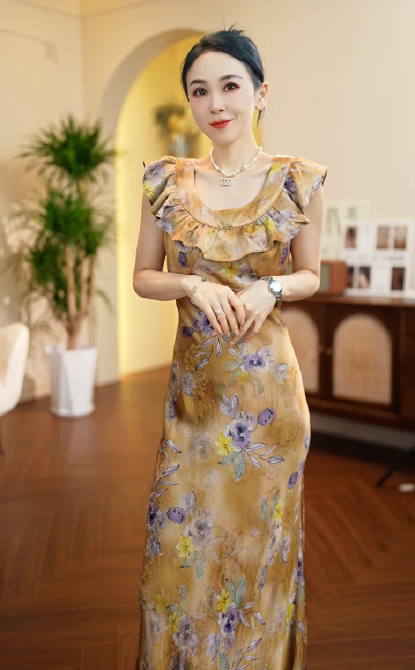 炸姐婕拉-【香云纱】G656云间诗 法式浪漫印花气质碎花复古连衣裙ZC