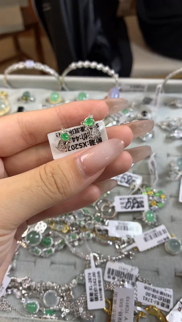 银S925镶嵌戒指翡翠耳饰7