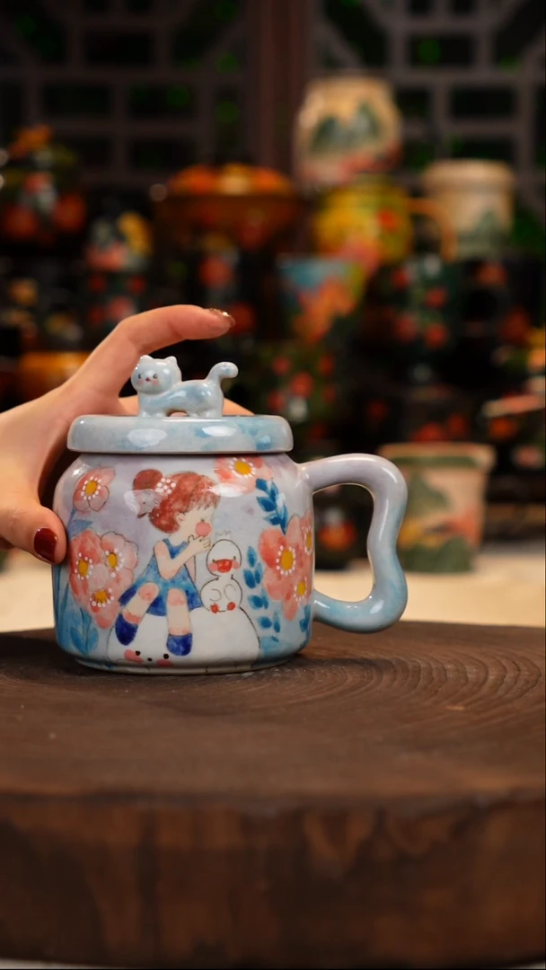 油画   手绘釉下彩杯子