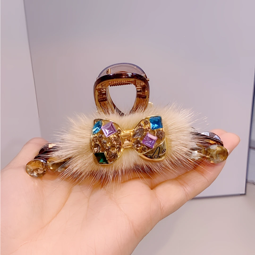 韩版时尚精致轻奢优雅百搭炫彩蝴蝶结11厘米鲨鱼夹发卡