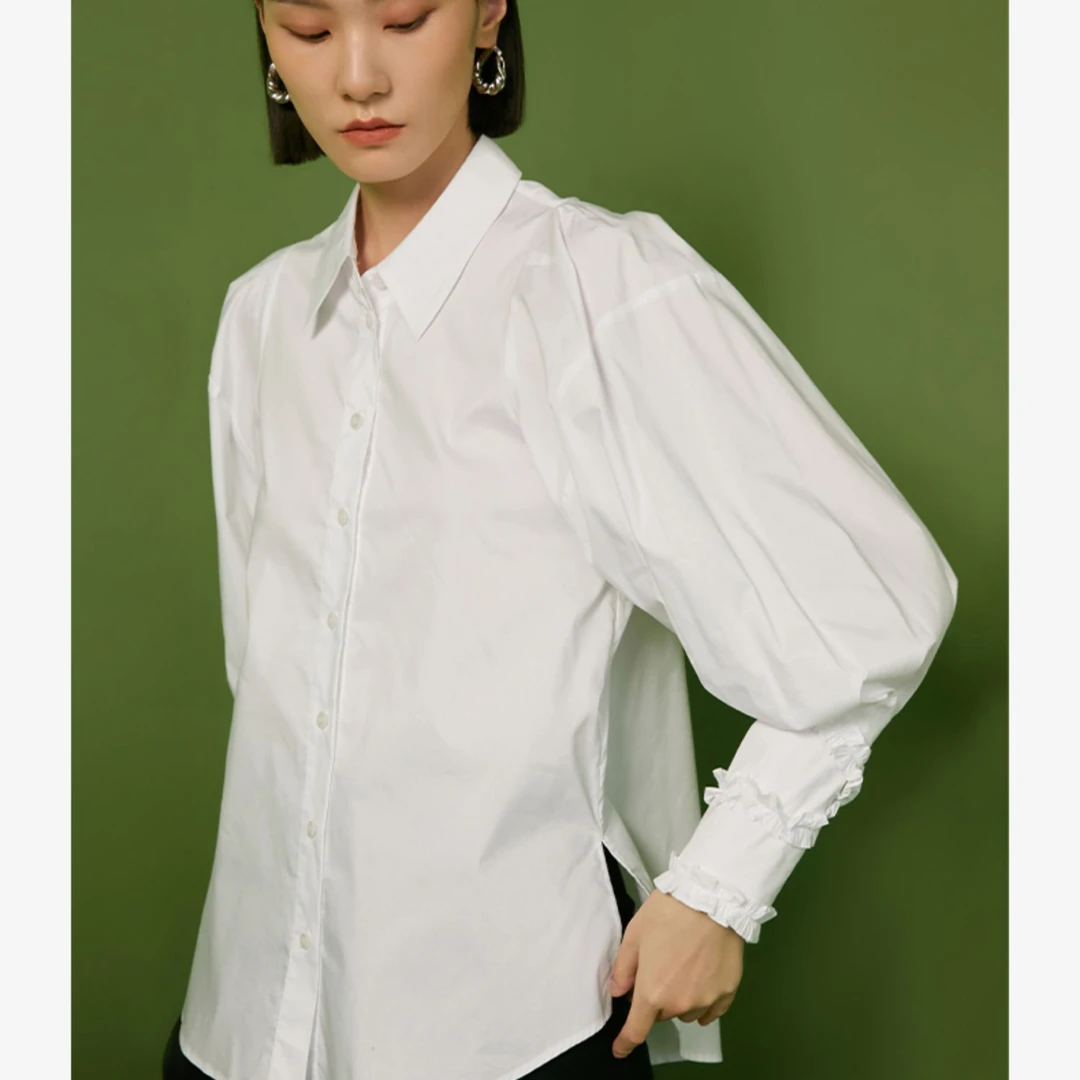 【曼德诗】曼德诗设计感法式宫廷风灯笼袖衬衣小众翻领上衣