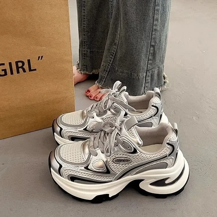 【万达撤柜】爆款百搭厚底老爹鞋女春秋小个子增高2025新款炸街欧货