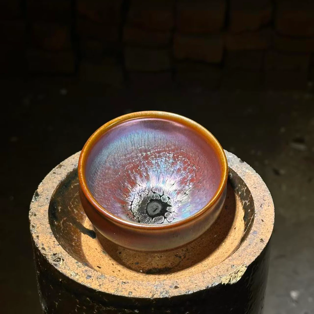 建窑建盏主人杯彩金花雕