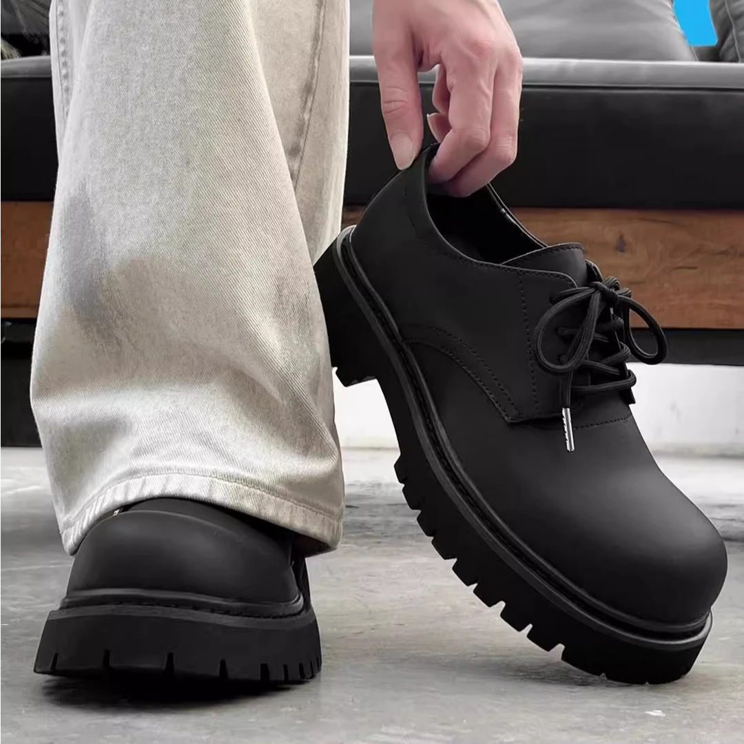 cleanfit德比鞋男休闲百搭增高圆头皮鞋英伦风潮高级感黑色时尚鞋