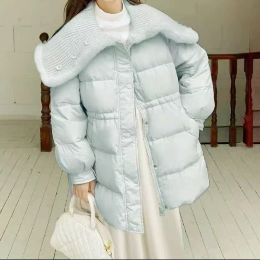 Y429天空蓝拼毛绒针织大翻领外套8853