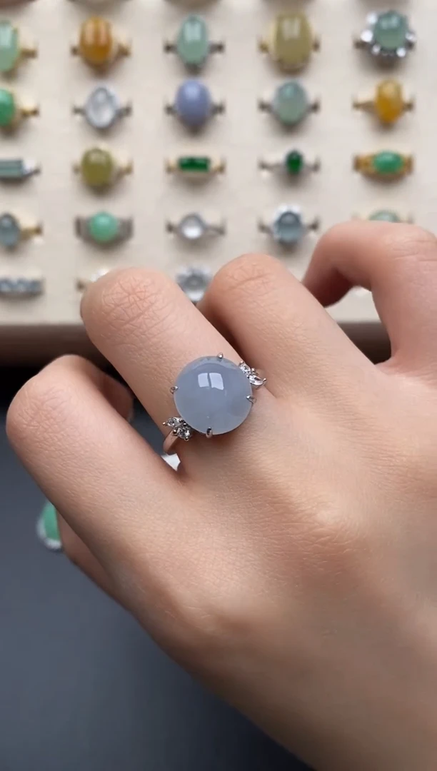 银S925镶嵌戒指翡翠一物一证一礼盒