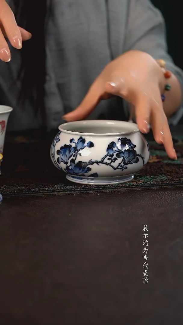 洪印慕明矾红加彩玉兰花水洗