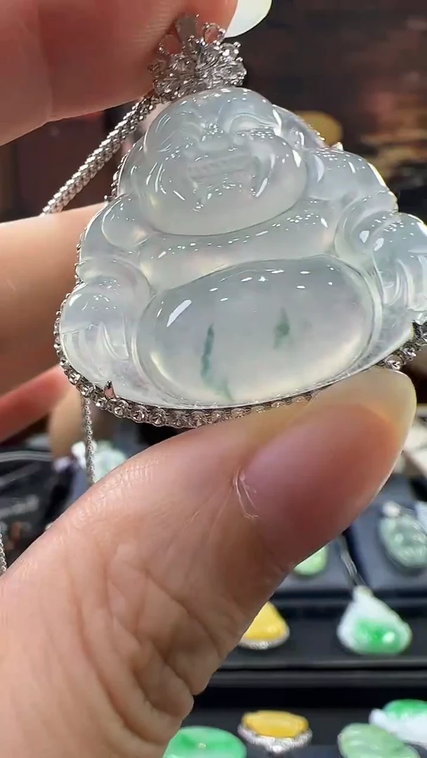 18K金镶嵌挂件翡翠佛公不含链