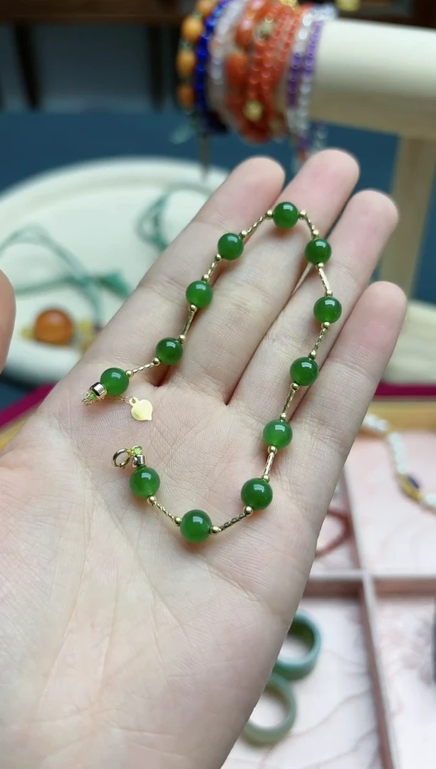 【闪购商品】和田玉手链18K金镶嵌18k金和田玉碧玉手链*1 XEZ