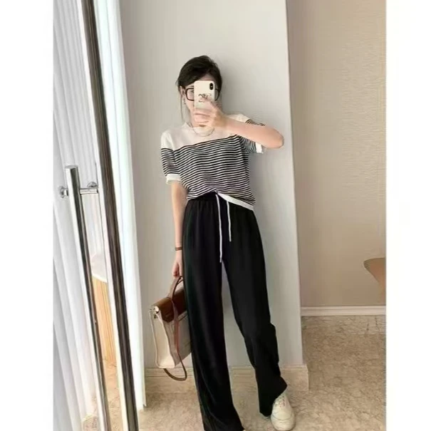 【清货】抽绳垂顺百搭窄版女宽松阔腿裤夏季休闲显瘦直筒裤KZ648