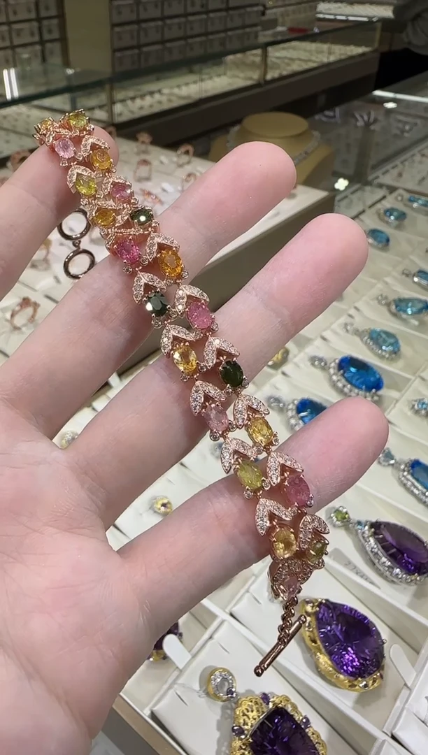 银S925镶嵌戒指碧玺麦穗多彩宝设计款