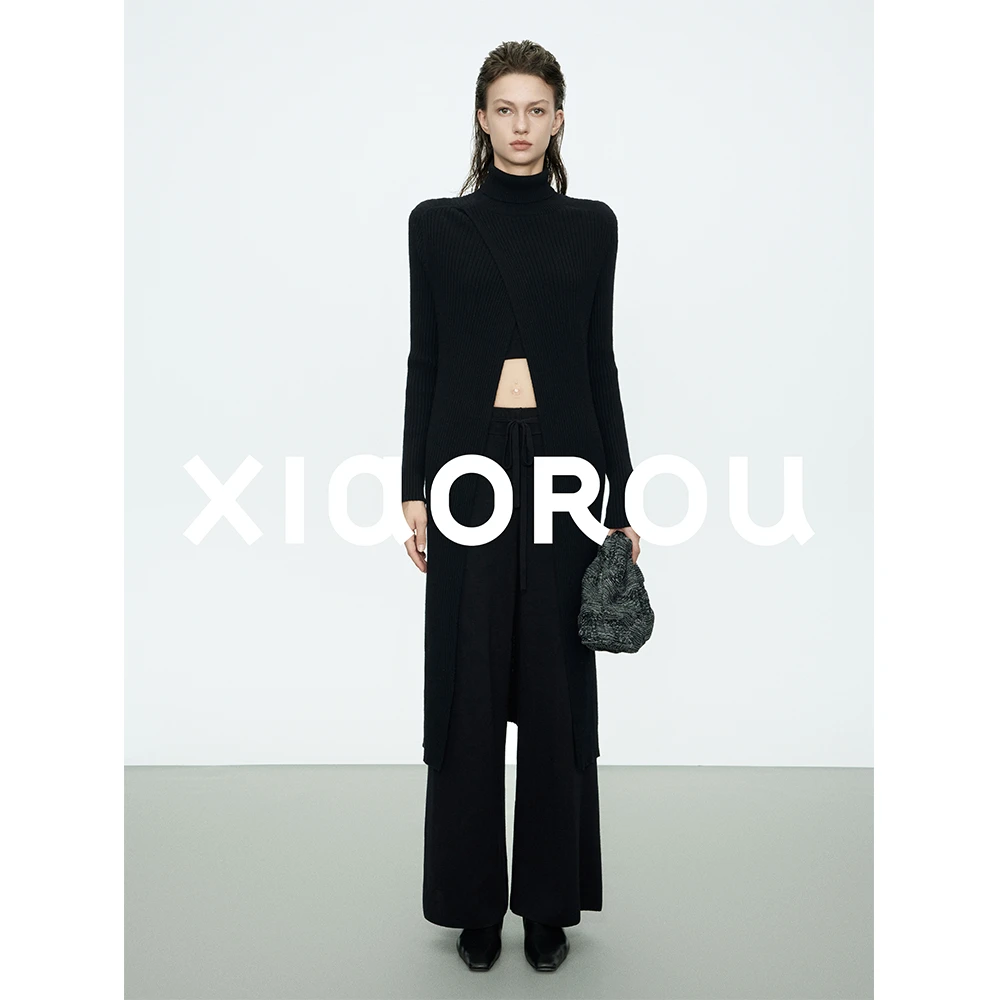 【清波老师专享】F19588羊绒Quiet luxury纯色开叉连衣裙