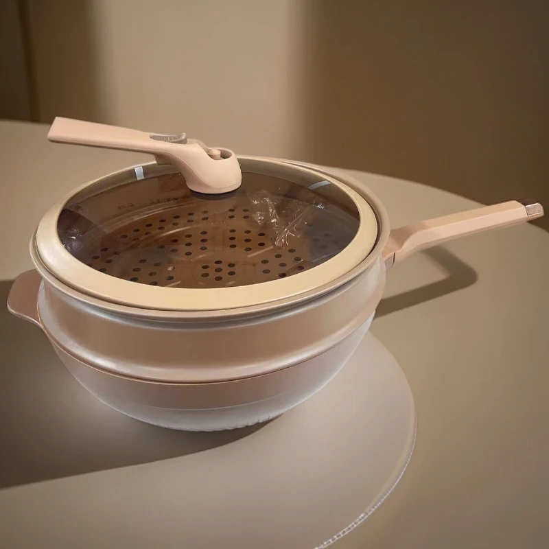 32cm陶土锅炒锅带蒸屉全灶具通用