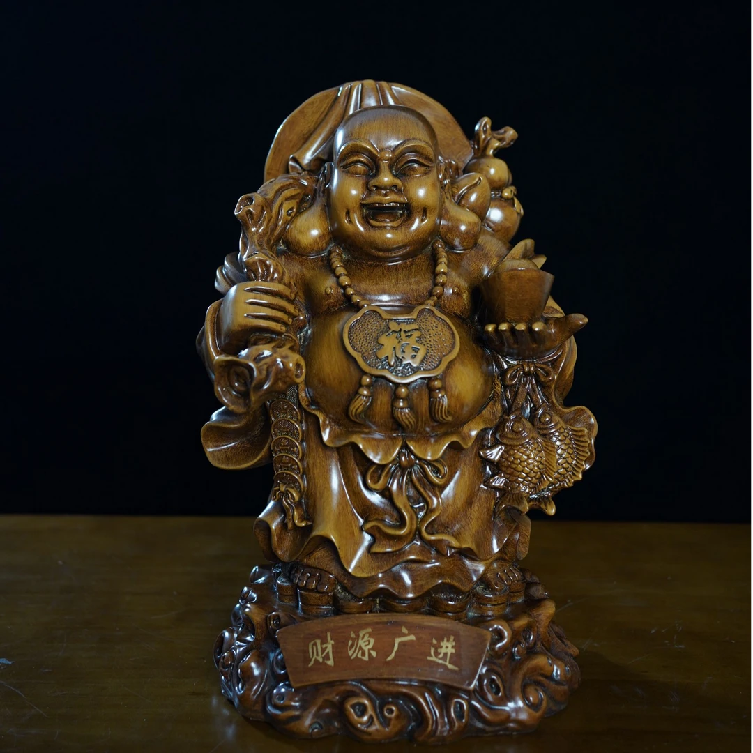 财源广进弥勒佛笑佛站佛客厅玄关酒柜办公室装饰品（高42cm长24cm）