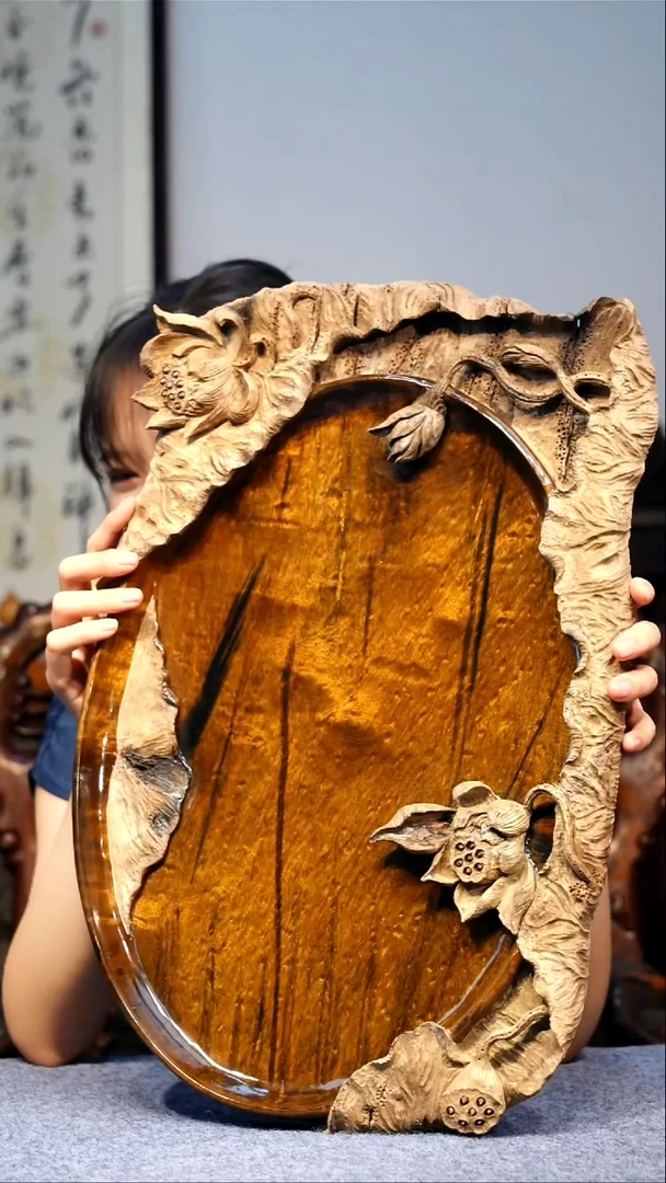 金丝楠【39】小叶金丝楠精品花纹重工雕刻茶盘