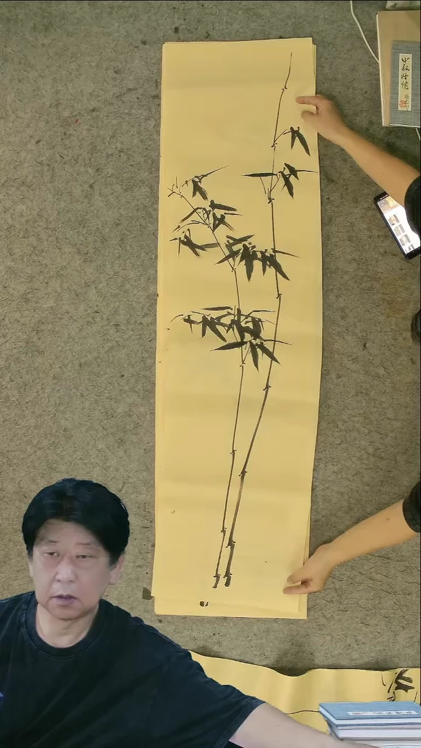 国画四尺对开  墨竹条屏 34*138cm