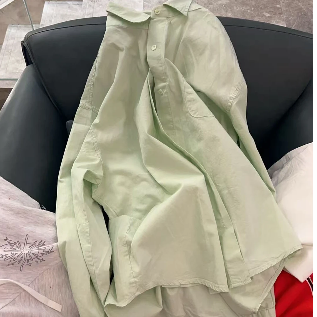 【NO退NO换】韩国东大门2025春款薄荷绿衬衣
