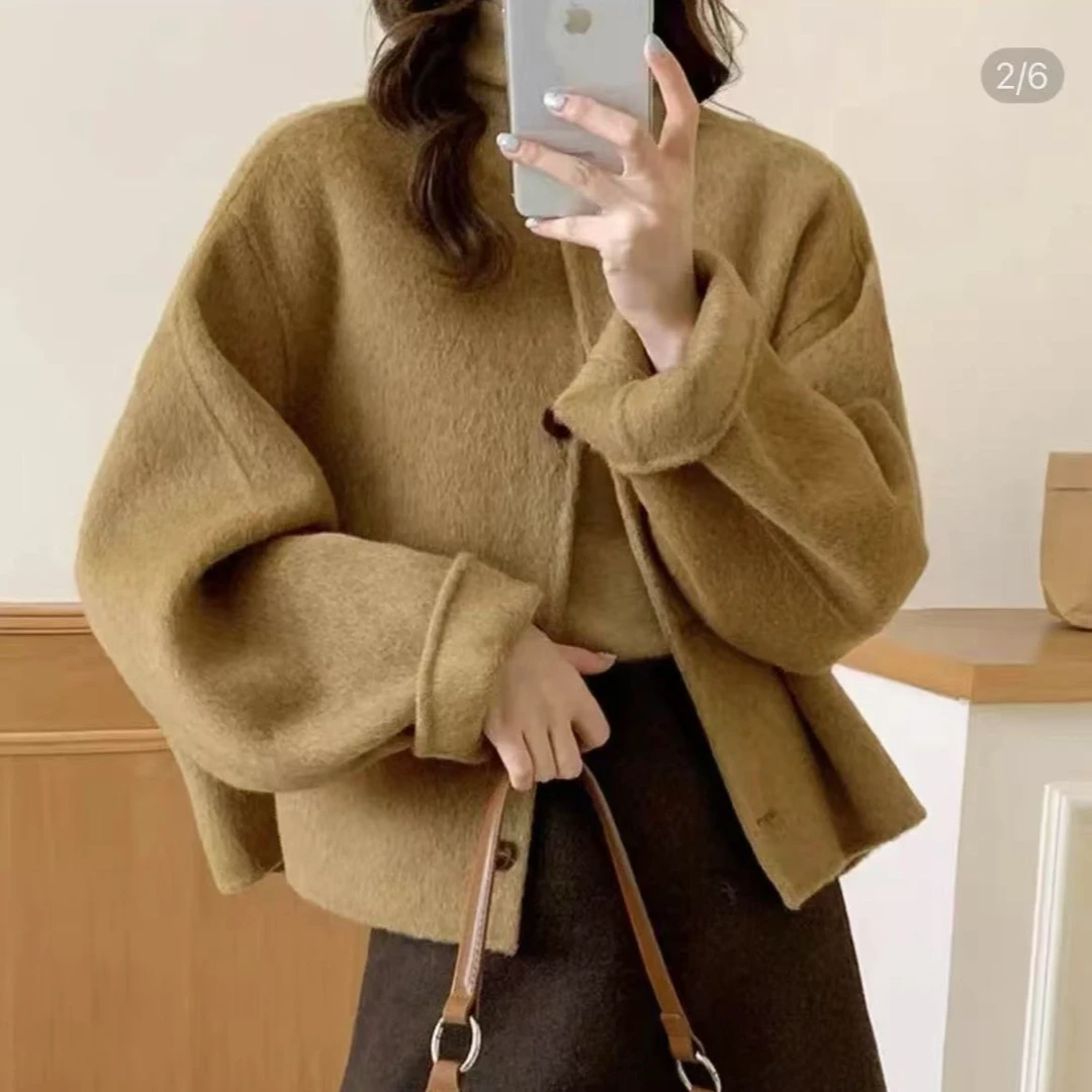2025春秋新款气质韩版纯色系百搭减龄毛呢短裤款女外套小个子穿搭