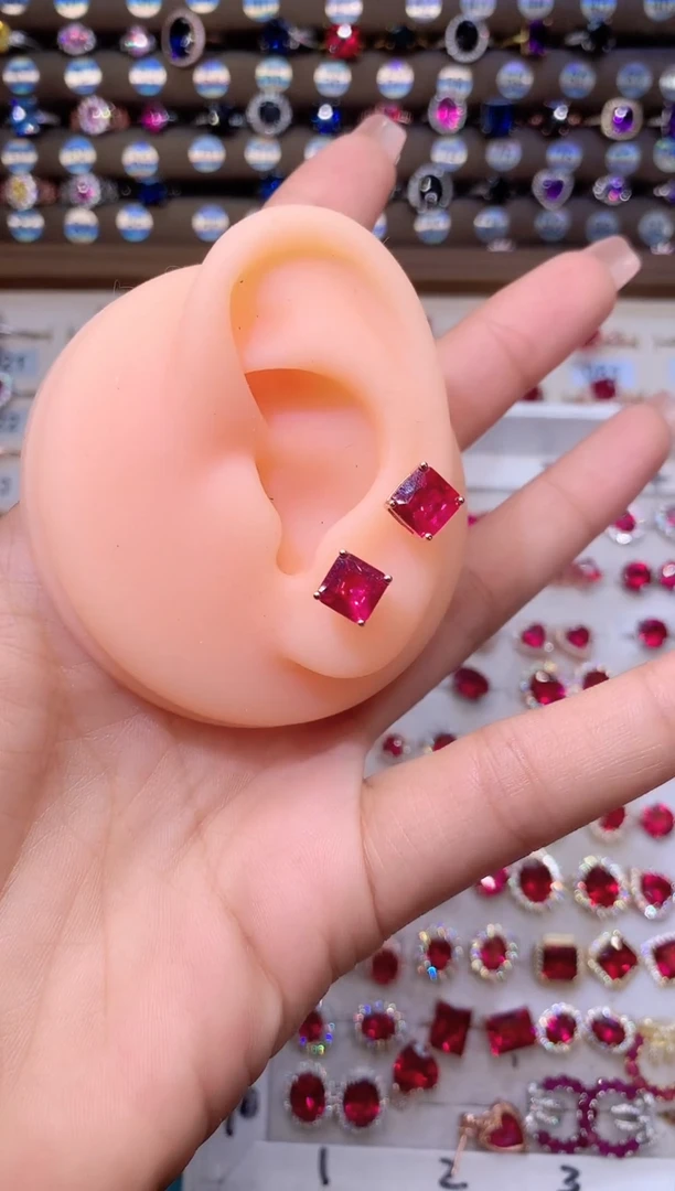 耳饰银S925镶嵌红宝石玫瑰金7