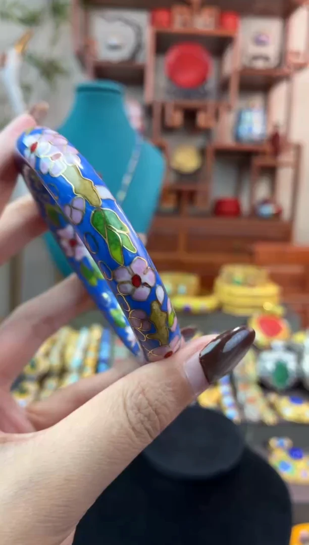 非遗手工景泰蓝镯子湖蓝