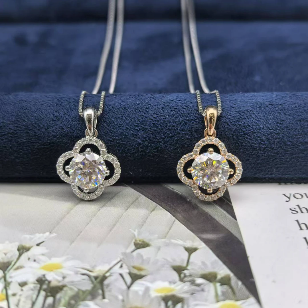 925银银制品 AU750四叶草吊坠 赠S925银链