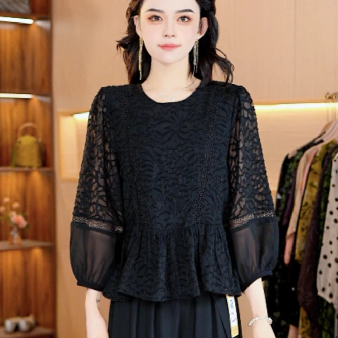 0837-3【钩花刺绣】时尚气质显瘦小衫