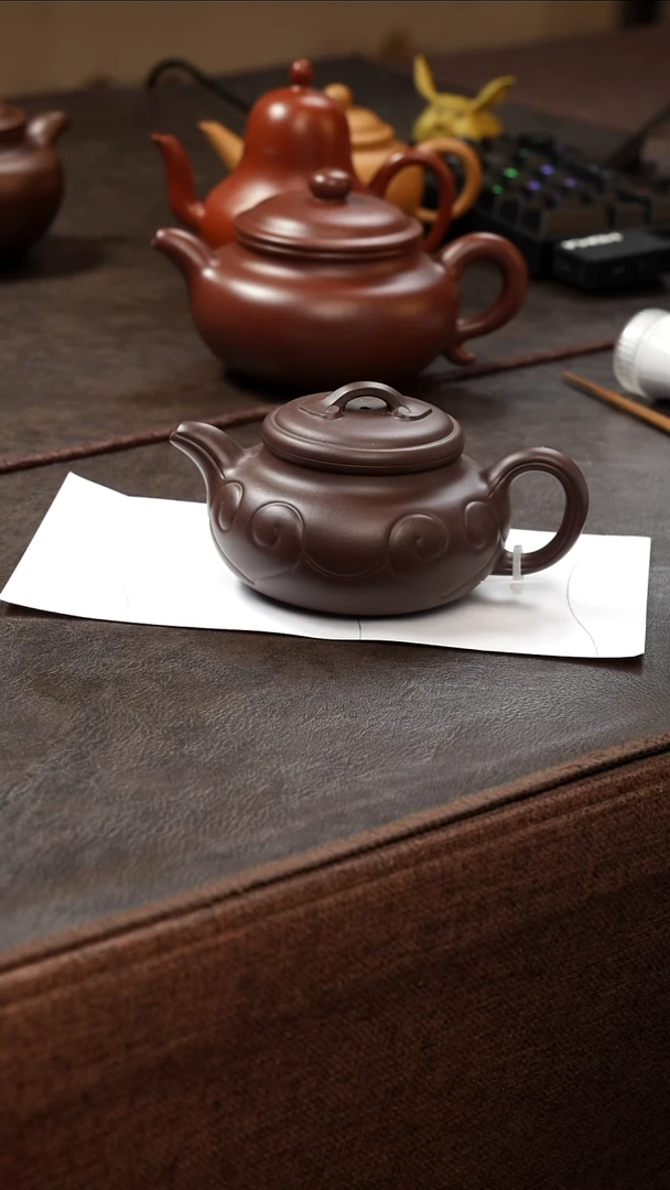 茶壶紫砂壶·28老紫泥仿古如意225cc