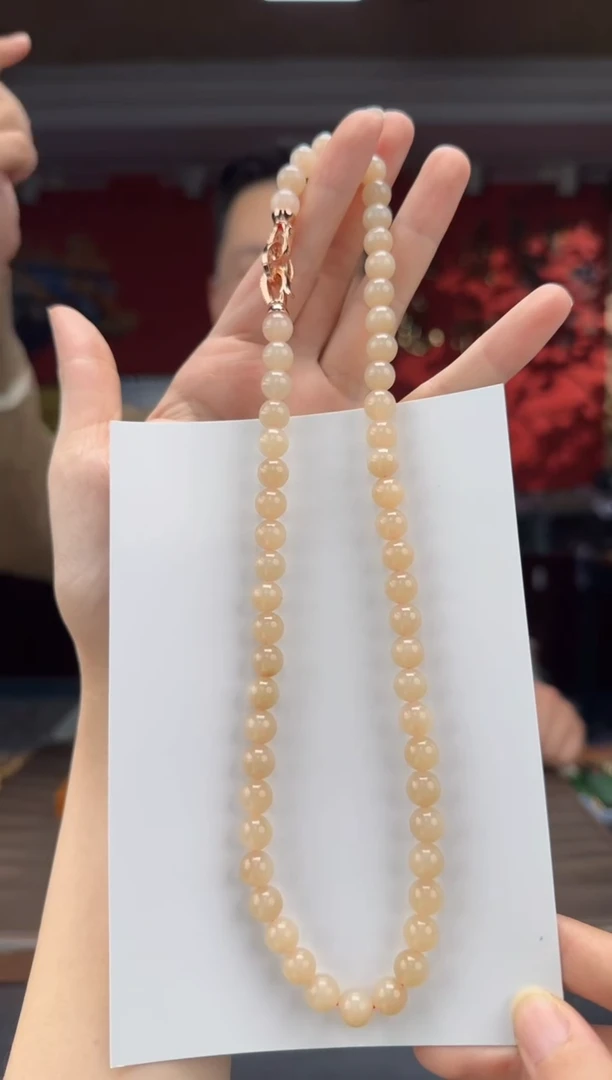 颈饰未镶嵌和田玉藕粉妈妈链卡8