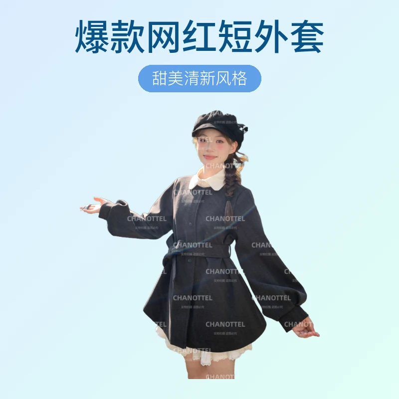 冬季保暖加厚毛呢外套女2025秋冬灯笼袖小个子大衣爆款网红短外套