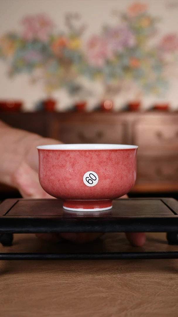 杯子豇豆红景德镇纯手工陶瓷