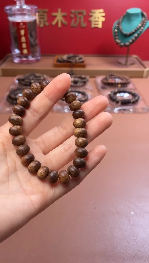 沉香手串越南芽庄雷击黄棋10mm算盘珠沉水料