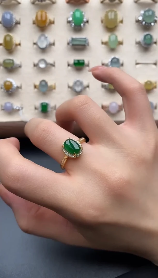 银S925镶嵌戒指翡翠一物一证一礼盒