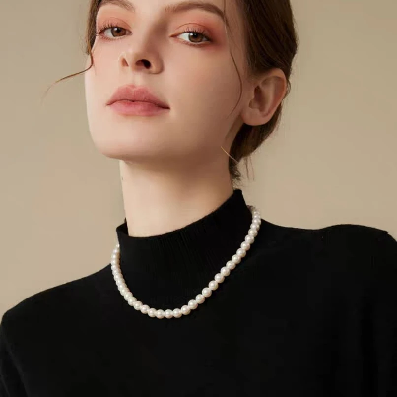 s925银扣8-9近园珠无核淡水珍珠项链妈妈链