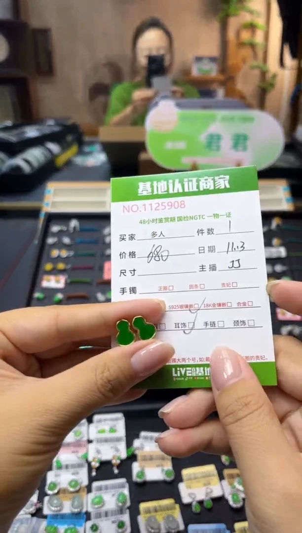 银S925镶嵌翡翠耳饰多人