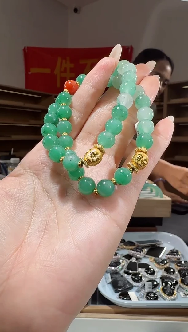 银S925镶嵌手链石英质玉（非洲翠）手串（多样性发其一）