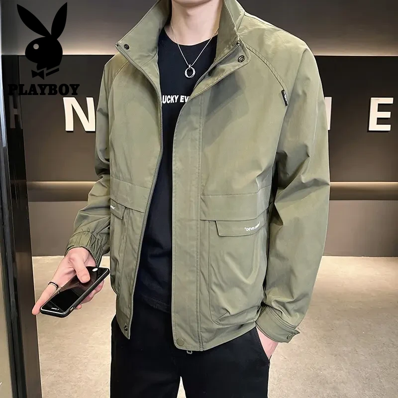 花花公子男士夹克宽松休闲夹克男装青年外套韩版立领春秋百搭上衣