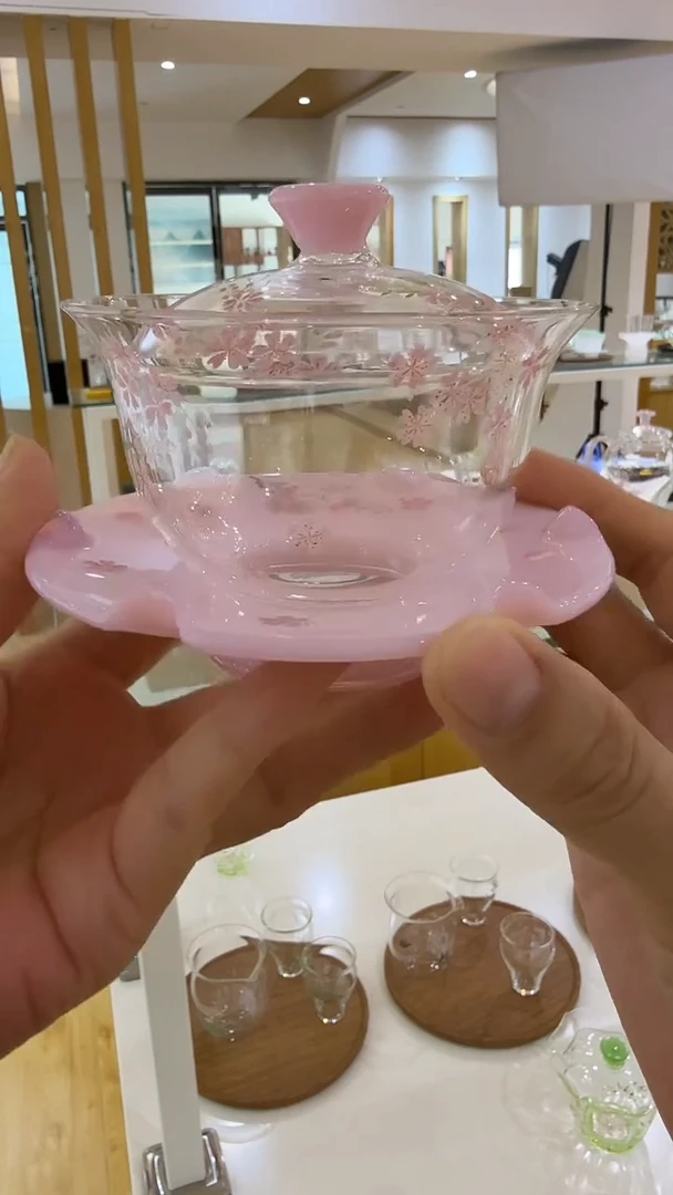 玉见手绘樱花三才盖碗