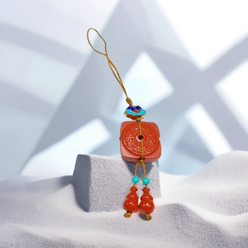 天然辰砂朱砂吊坠手机链配饰