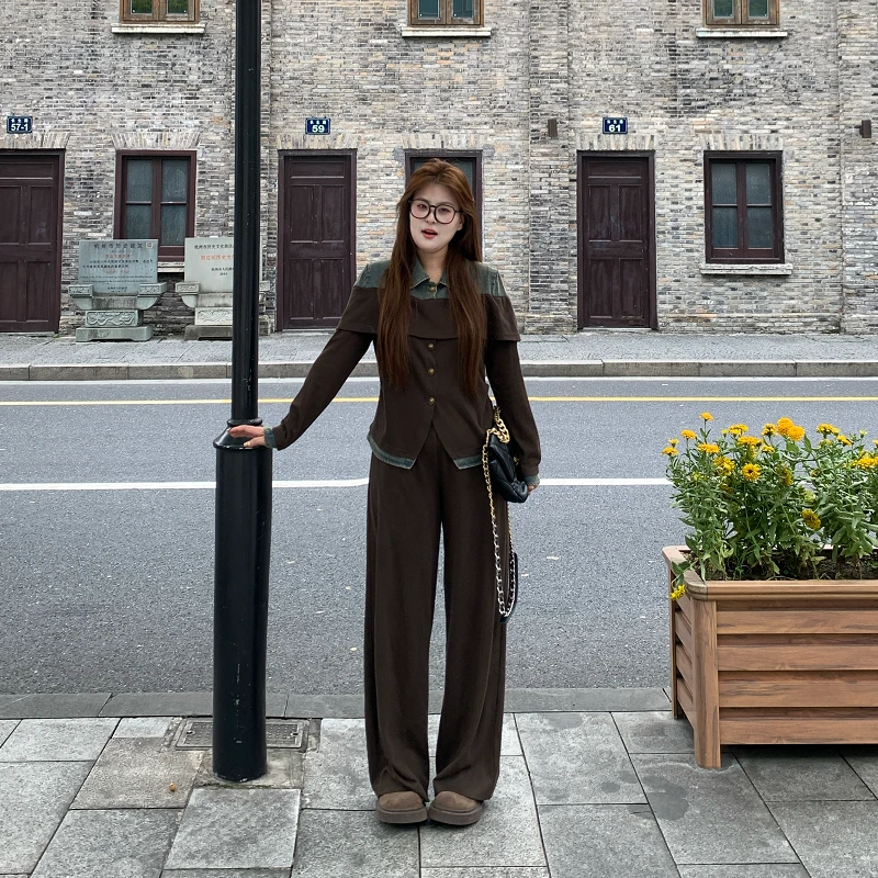 盈盈&南岛风大码女装宽松拼接上衣胖mm显瘦长裤时尚套装ZYY2562