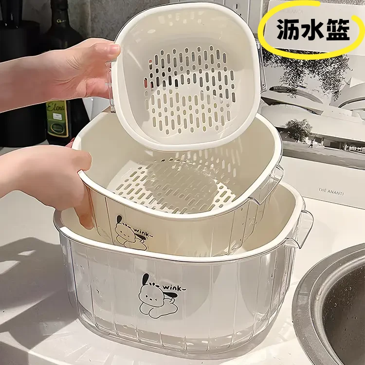 家用双层洗菜盆沥水篮厨房客厅茶几水果盘加厚可爱简约卡通洗菜篮