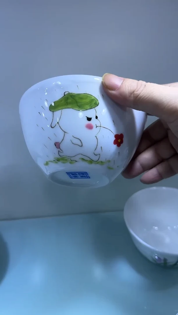 碗年终大促 景德镇高温白玉瓷手绘釉下彩促销2个装4.75英寸W5