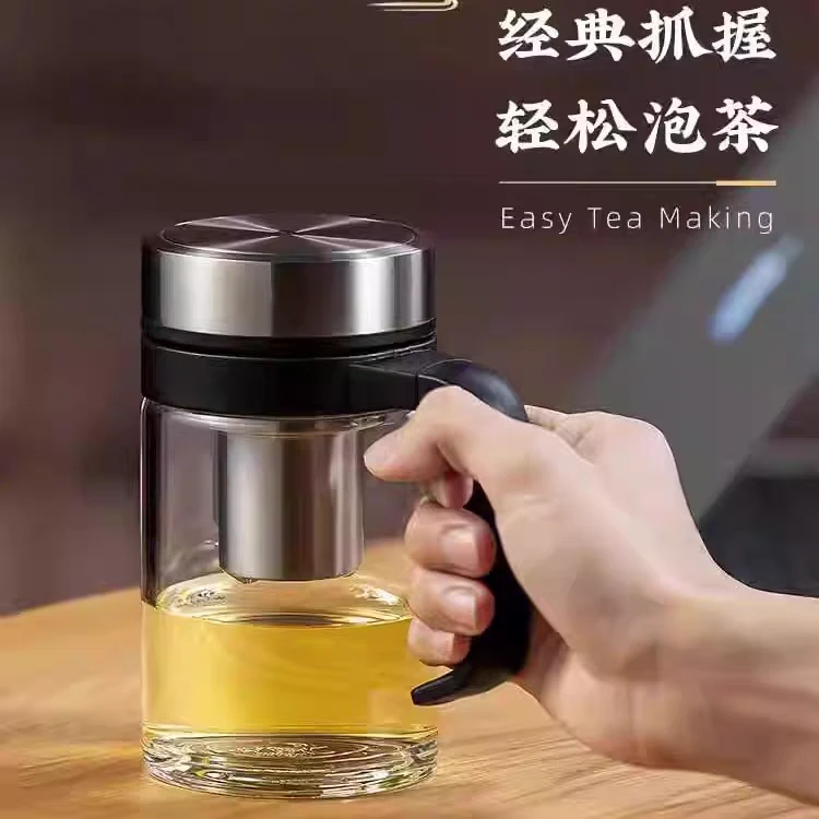 万象玻璃杯带把手柄茶杯大容量耐热办公泡茶水杯家用商务