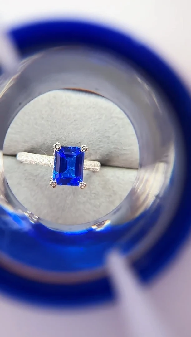 主播定制链接  蓝色方形3ct戒指 定制圈口